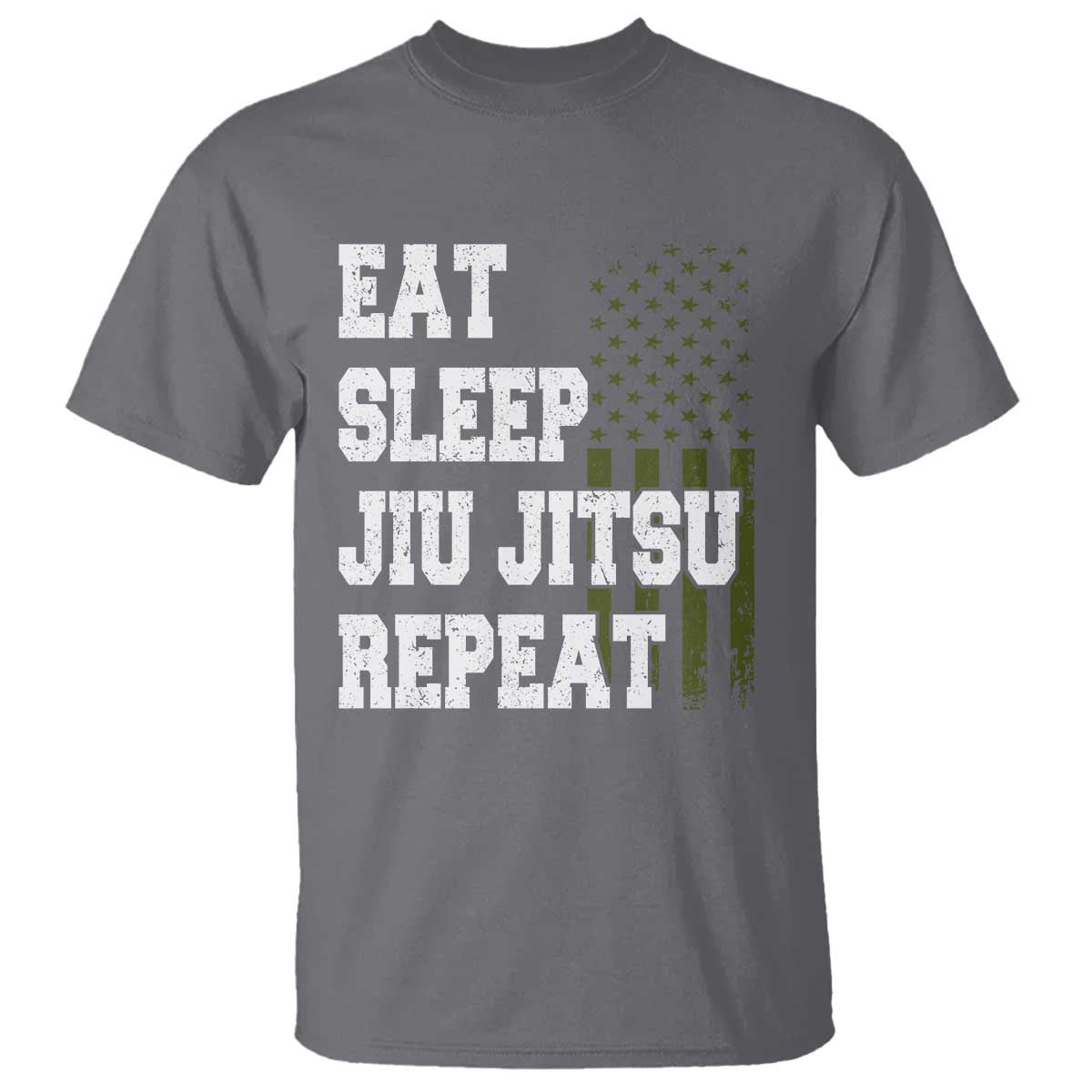 Eat Sleep Jiu Jitsu Repeat T Shirt Cool JiuJitsu BJJ American Flag TS10 Charcoal Print Your Wear
