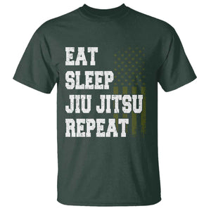 Eat Sleep Jiu Jitsu Repeat T Shirt Cool JiuJitsu BJJ American Flag TS10 Dark Forest Green Print Your Wear
