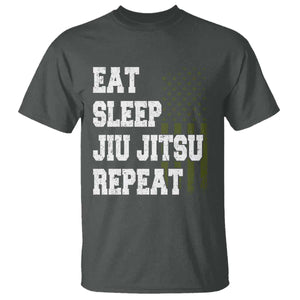 Eat Sleep Jiu Jitsu Repeat T Shirt Cool JiuJitsu BJJ American Flag TS10 Dark Heather Print Your Wear