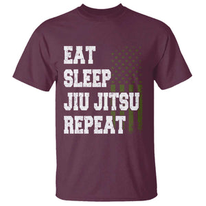 Eat Sleep Jiu Jitsu Repeat T Shirt Cool JiuJitsu BJJ American Flag TS10 Maroon Print Your Wear