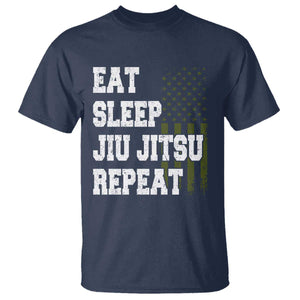 Eat Sleep Jiu Jitsu Repeat T Shirt Cool JiuJitsu BJJ American Flag TS10 Navy Print Your Wear