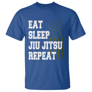 Eat Sleep Jiu Jitsu Repeat T Shirt Cool JiuJitsu BJJ American Flag TS10 Royal Blue Print Your Wear