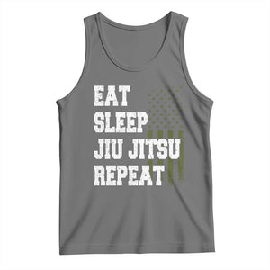 Eat Sleep Jiu Jitsu Repeat Tank Top Cool JiuJitsu BJJ American Flag TS10 Black Heather Print Your Wear