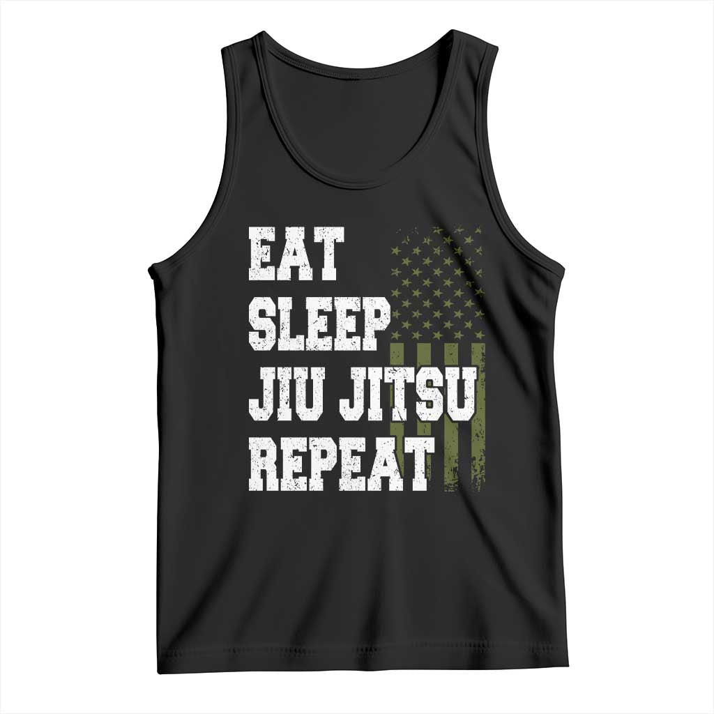 Eat Sleep Jiu Jitsu Repeat Tank Top Cool JiuJitsu BJJ American Flag TS10 Black Print Your Wear