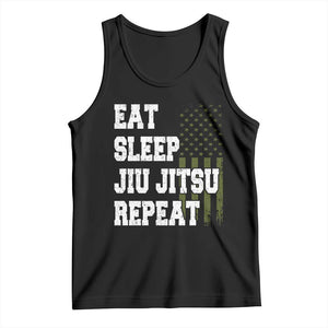 Eat Sleep Jiu Jitsu Repeat Tank Top Cool JiuJitsu BJJ American Flag TS10 Black Print Your Wear