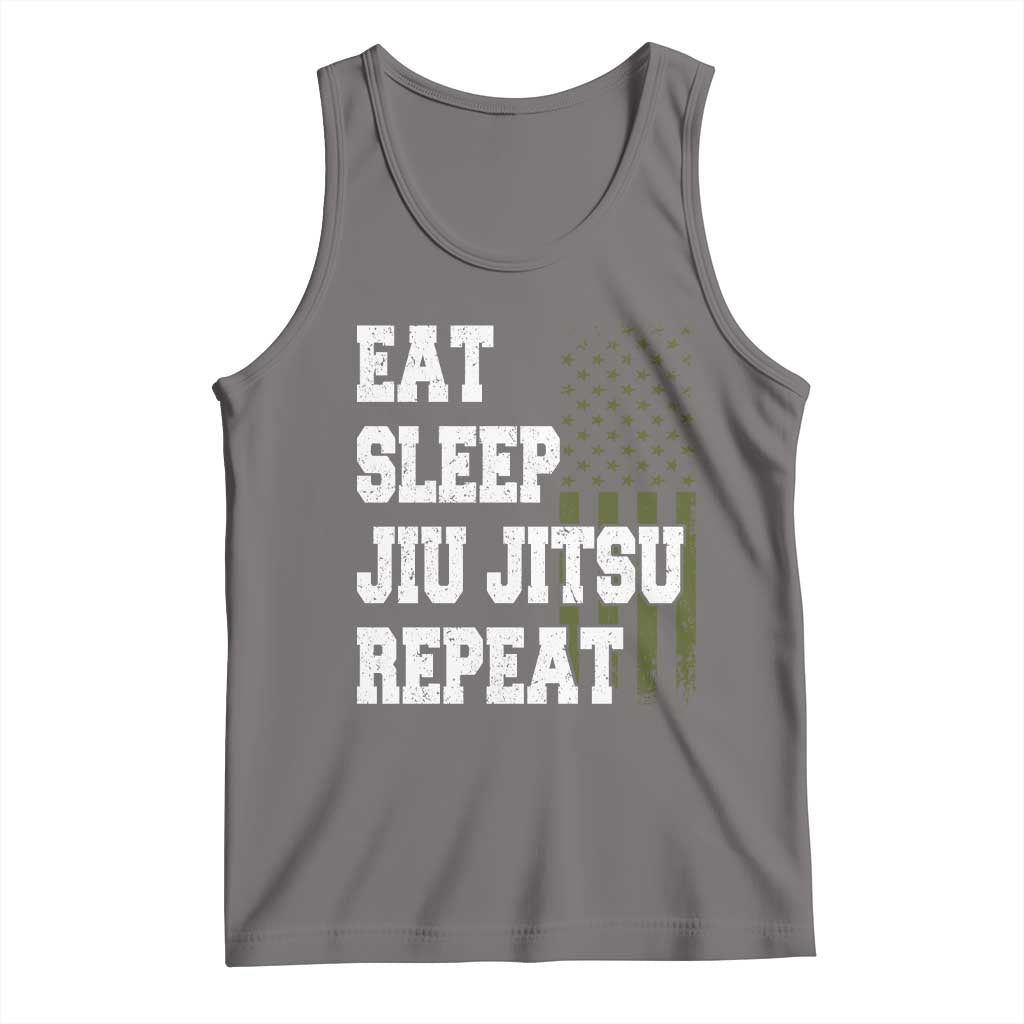 Eat Sleep Jiu Jitsu Repeat Tank Top Cool JiuJitsu BJJ American Flag TS10 Deep Heather Print Your Wear