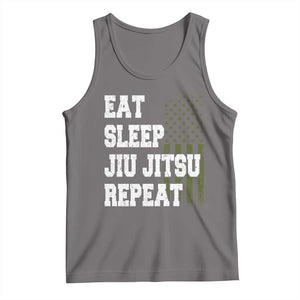 Eat Sleep Jiu Jitsu Repeat Tank Top Cool JiuJitsu BJJ American Flag TS10 Deep Heather Print Your Wear