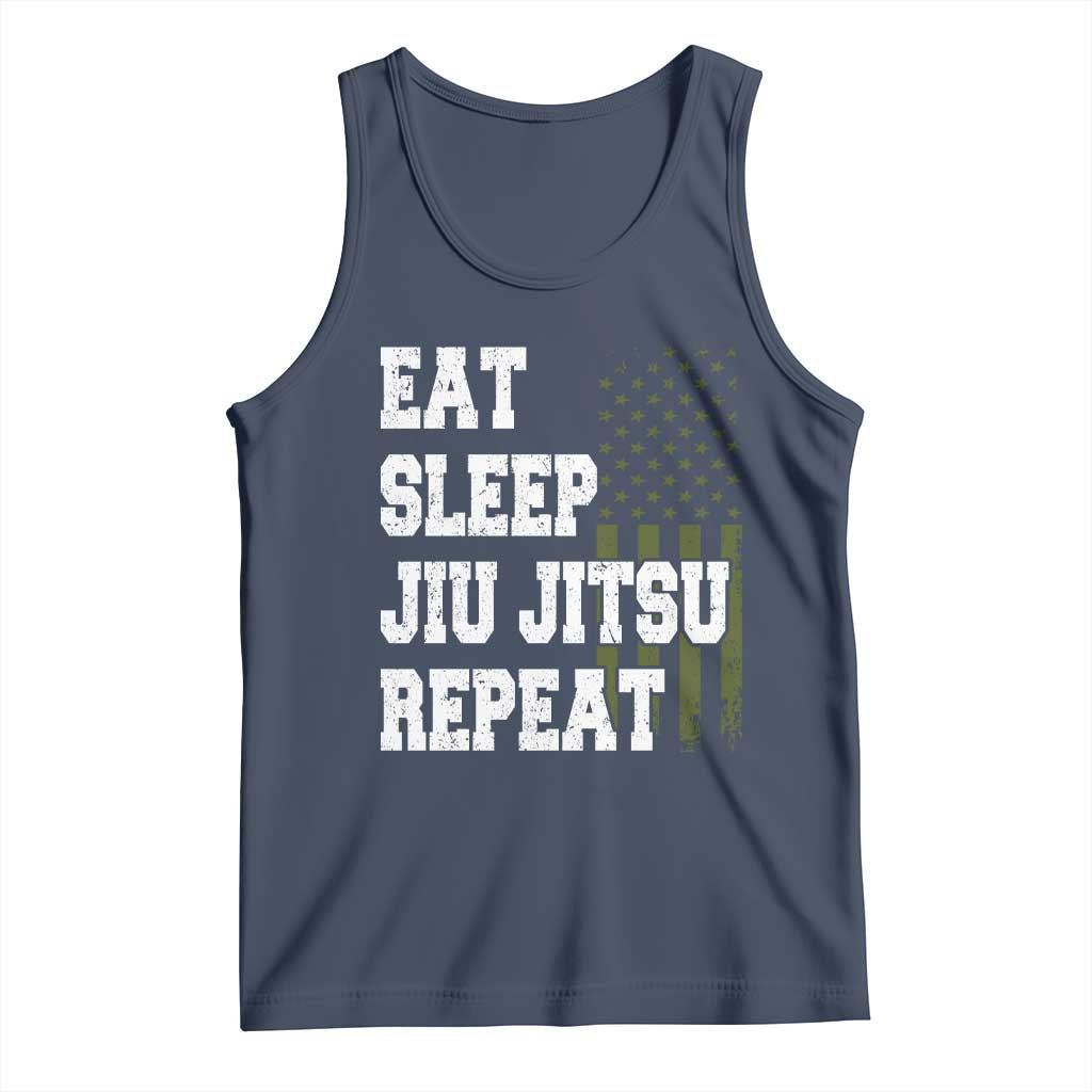 Eat Sleep Jiu Jitsu Repeat Tank Top Cool JiuJitsu BJJ American Flag TS10 Navy Print Your Wear