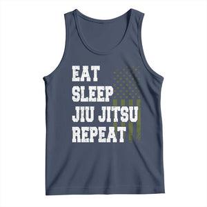 Eat Sleep Jiu Jitsu Repeat Tank Top Cool JiuJitsu BJJ American Flag TS10 Navy Print Your Wear