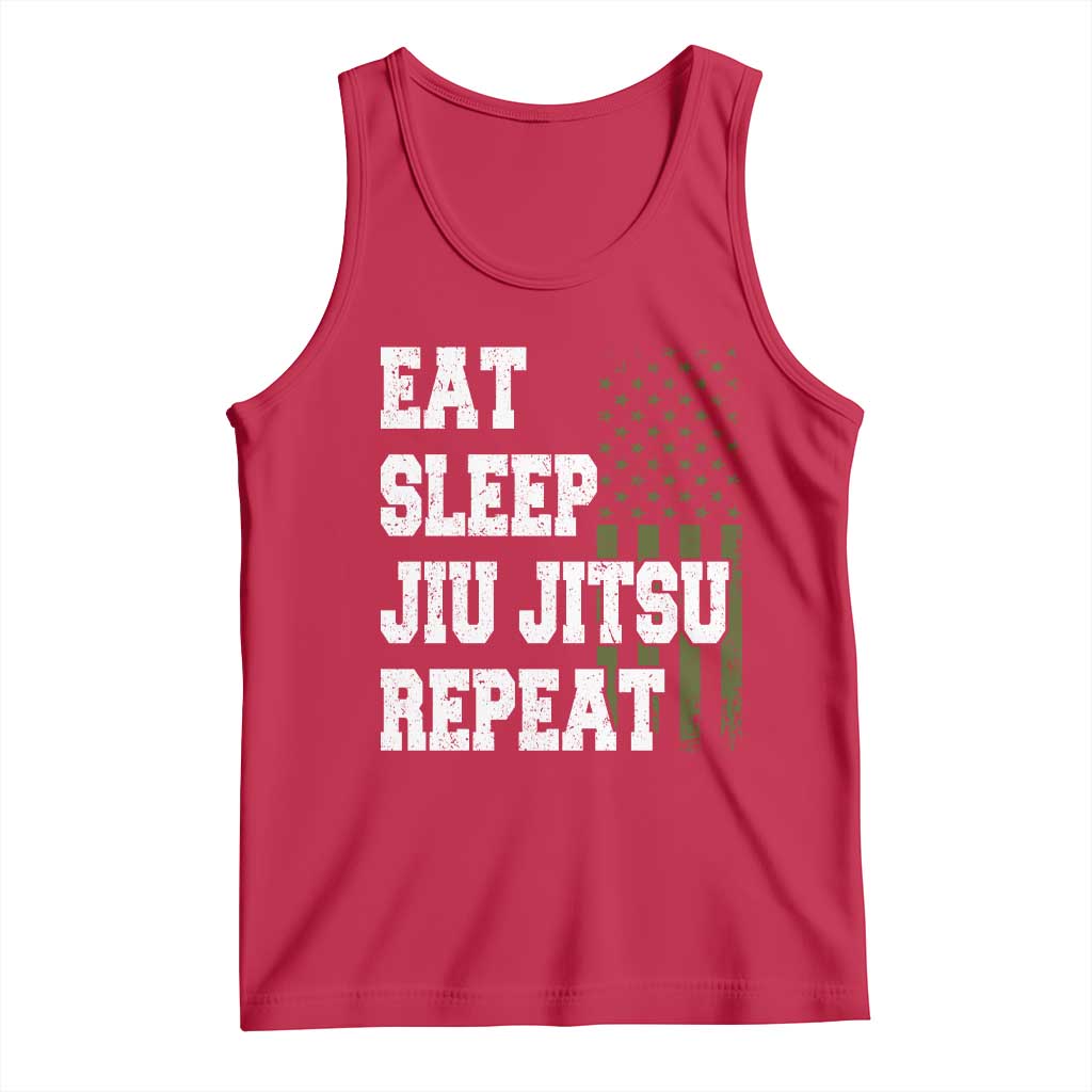 Eat Sleep Jiu Jitsu Repeat Tank Top Cool JiuJitsu BJJ American Flag TS10 Red Print Your Wear
