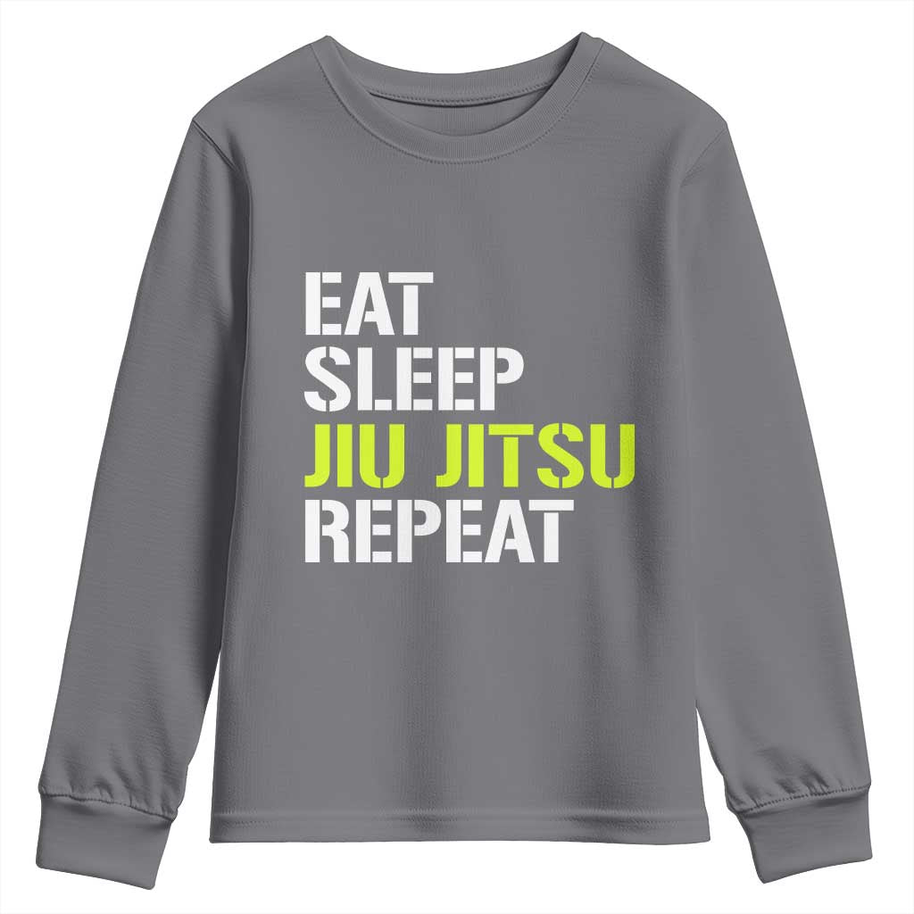 Eat Sleep Jiu Jitsu Repeat Youth Sweatshirt Cool JiuJitsu BJJ TS10 Charcoal Print Your Wear