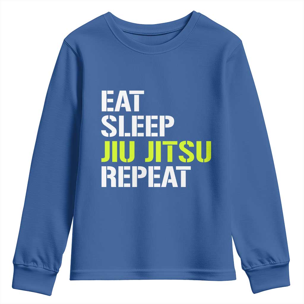 Eat Sleep Jiu Jitsu Repeat Youth Sweatshirt Cool JiuJitsu BJJ TS10 Royal Blue Print Your Wear