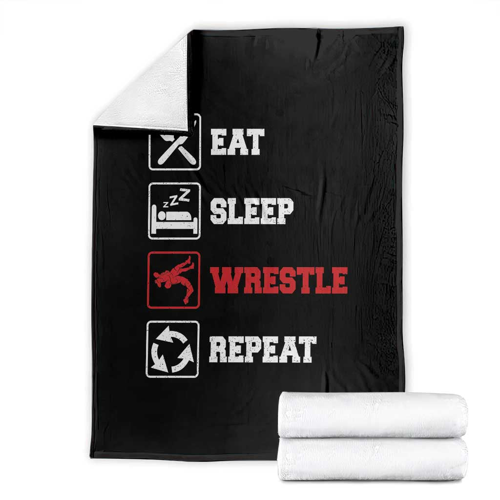 Eat Sleep Wrestle Repeat Throw Blanket Funny Wrestling Gym TS10 Black Print Your Wear