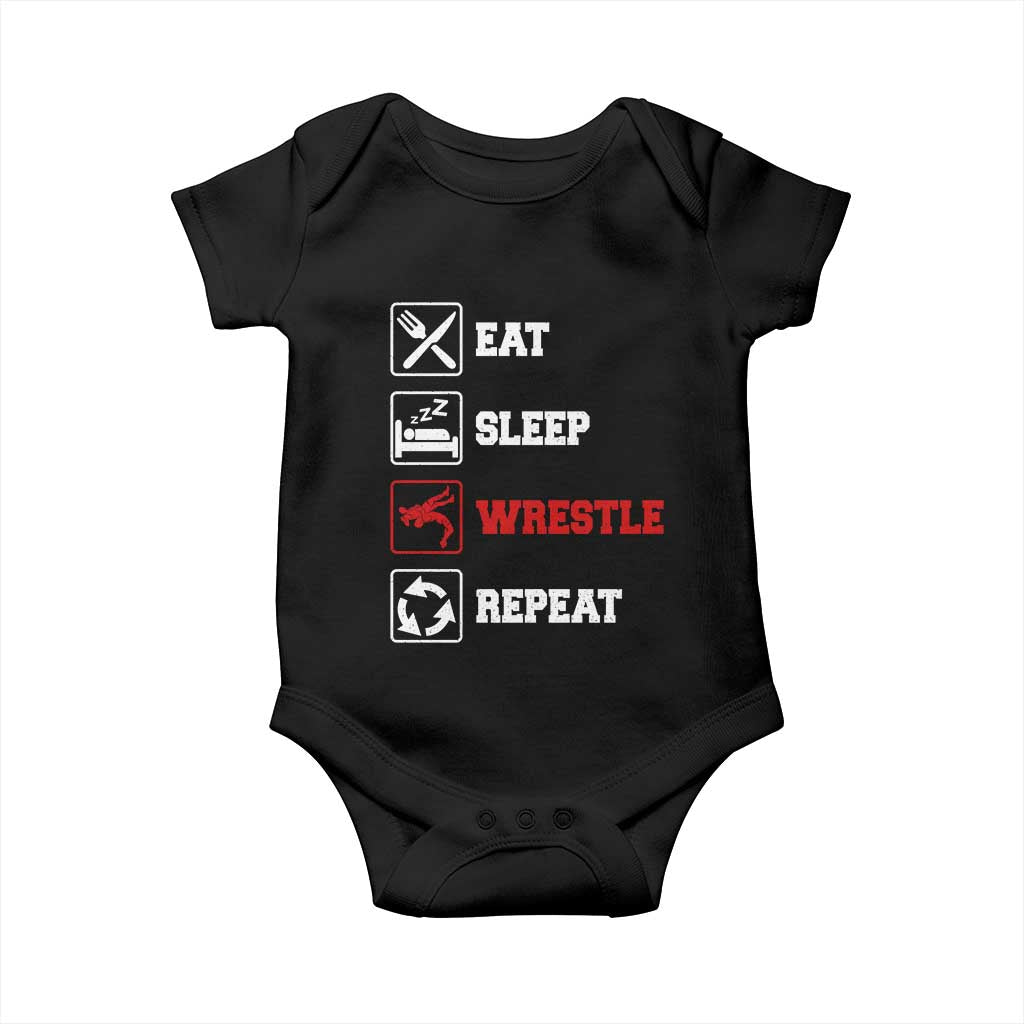 Eat Sleep Wrestle Repeat Baby Onesie Funny Wrestling Gym TS10 Black Print Your Wear