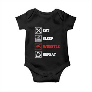 Eat Sleep Wrestle Repeat Baby Onesie Funny Wrestling Gym TS10 Black Print Your Wear