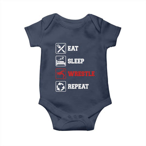 Eat Sleep Wrestle Repeat Baby Onesie Funny Wrestling Gym TS10 Navy Print Your Wear