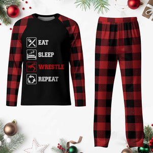 Eat Sleep Wrestle Repeat Plaid Pajama Set Funny Wrestling Gym TS10 Buffalo Plaid Print Your Wear