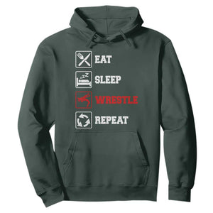 Eat Sleep Wrestle Repeat Hoodie Funny Wrestling Gym TS10 Dark Forest Green Print Your Wear