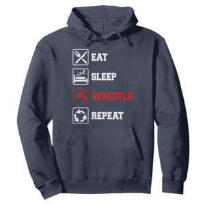 Eat Sleep Wrestle Repeat Hoodie Funny Wrestling Gym TS10 Navy Print Your Wear