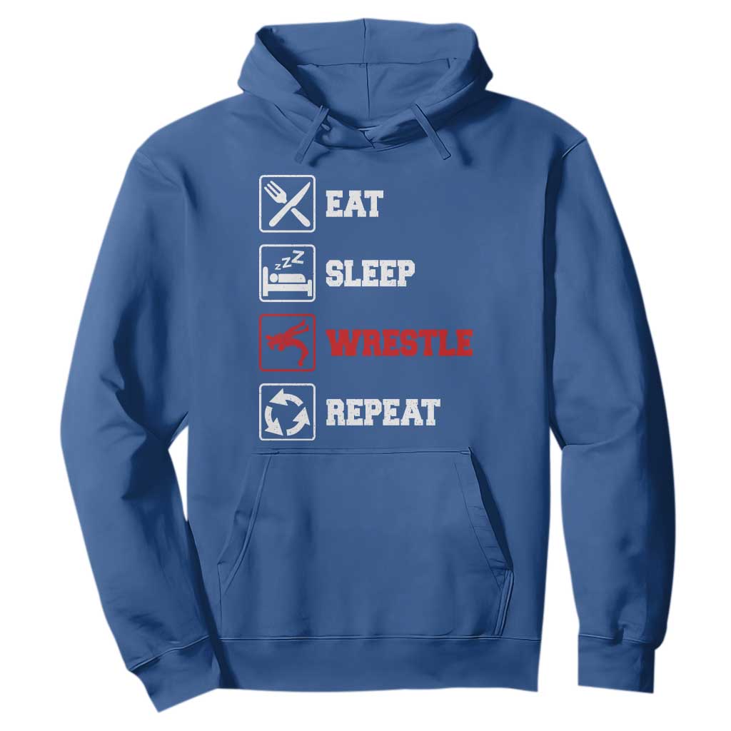 Eat Sleep Wrestle Repeat Hoodie Funny Wrestling Gym TS10 Royal Blue Print Your Wear