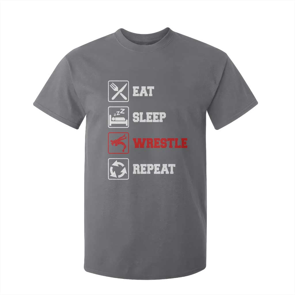 Eat Sleep Wrestle Repeat T Shirt For Kid Funny Wrestling Gym TS10 Charcoal Print Your Wear