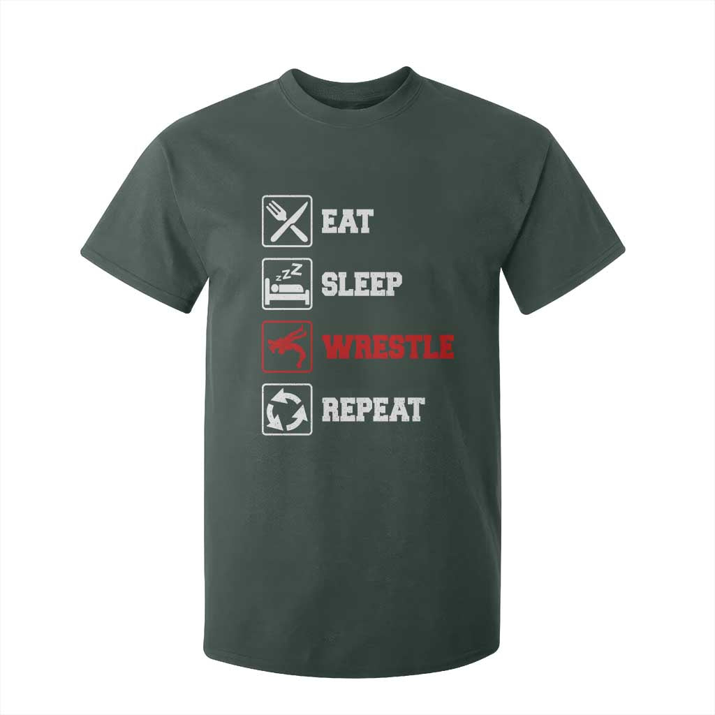 Eat Sleep Wrestle Repeat T Shirt For Kid Funny Wrestling Gym TS10 Dark Forest Green Print Your Wear