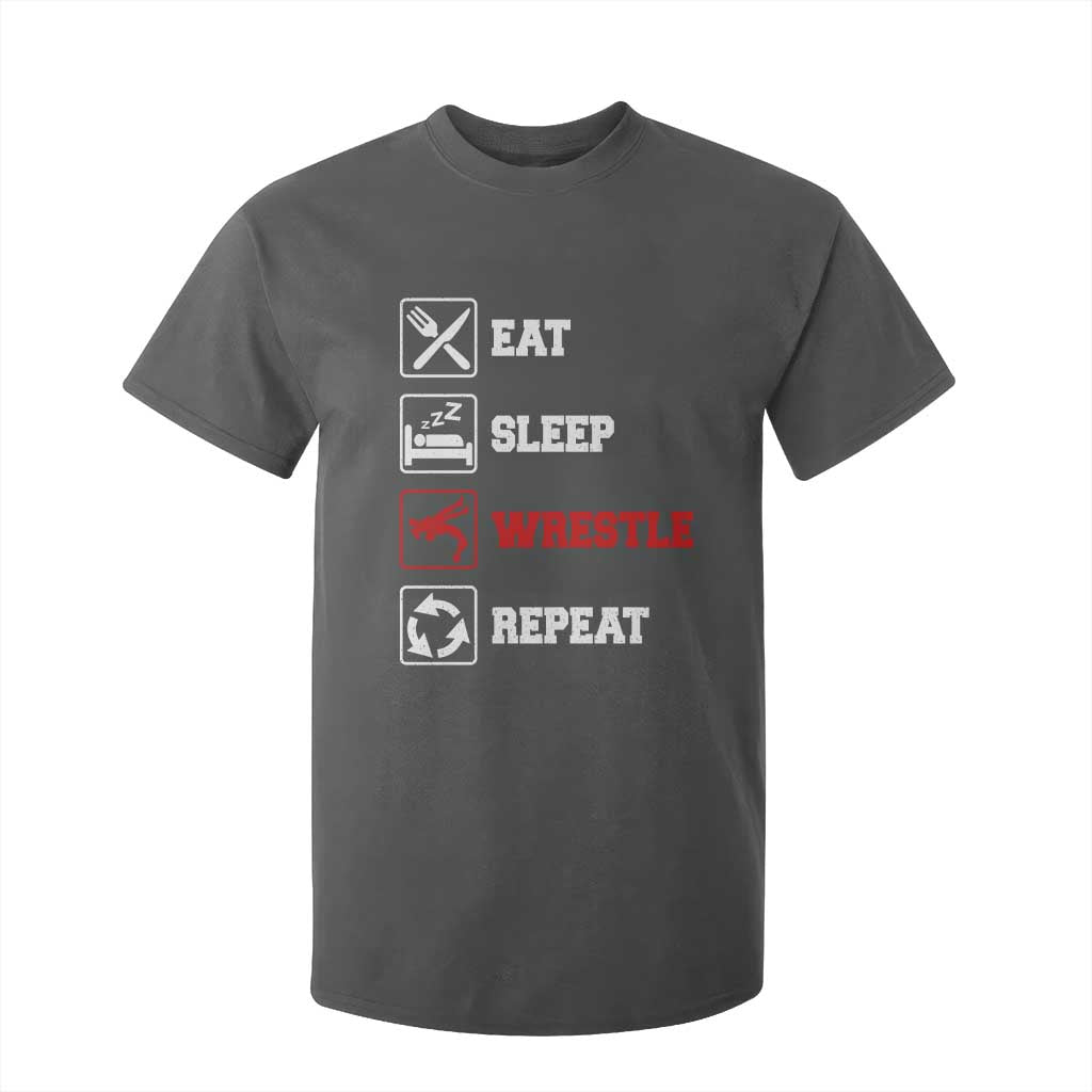 Eat Sleep Wrestle Repeat T Shirt For Kid Funny Wrestling Gym TS10 Dark Heather Print Your Wear