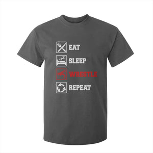 Eat Sleep Wrestle Repeat T Shirt For Kid Funny Wrestling Gym TS10 Dark Heather Print Your Wear