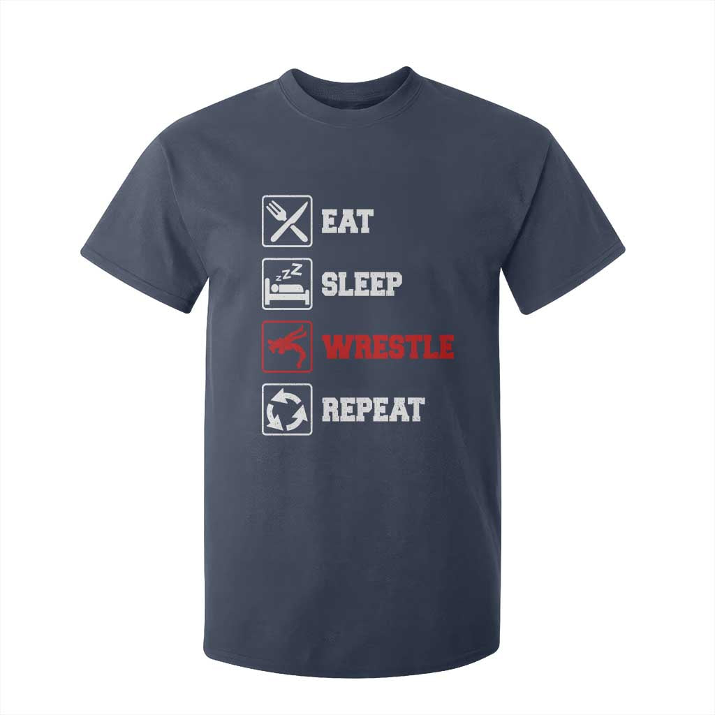 Eat Sleep Wrestle Repeat T Shirt For Kid Funny Wrestling Gym TS10 Navy Print Your Wear