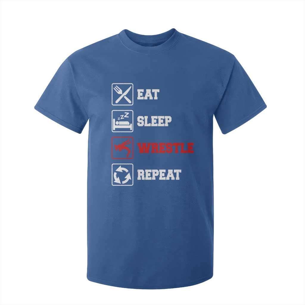 Eat Sleep Wrestle Repeat T Shirt For Kid Funny Wrestling Gym TS10 Royal Blue Print Your Wear