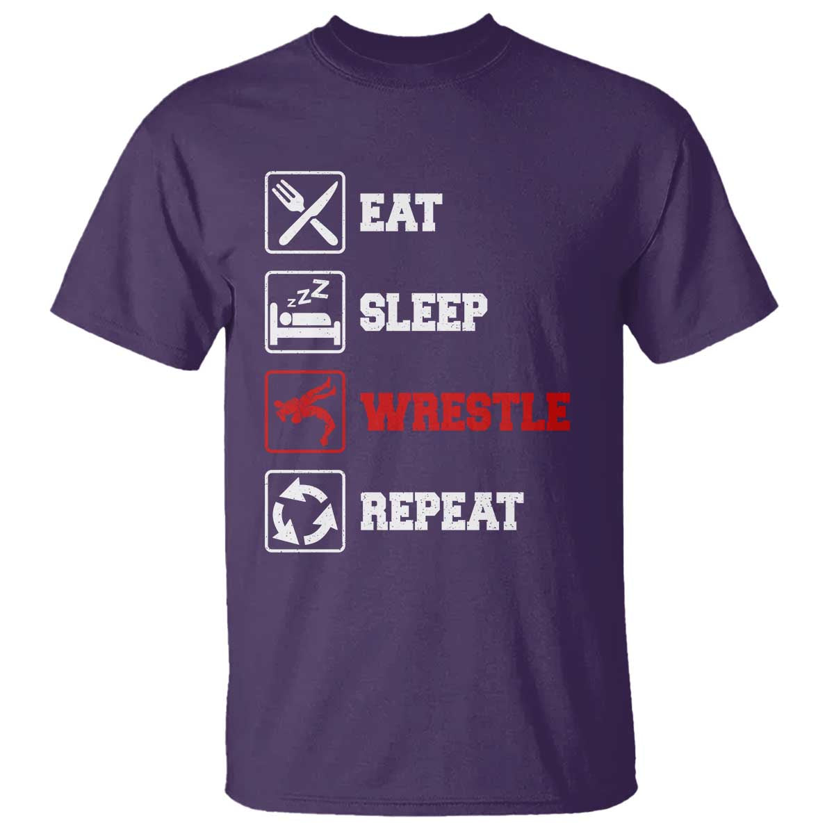 Eat Sleep Wrestle Repeat T Shirt Funny Wrestling Gym TS10 Purple Print Your Wear