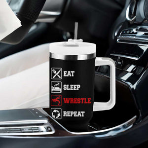 Eat Sleep Wrestle Repeat Tumbler With Handle Funny Wrestling Gym TS10 Print Your Wear