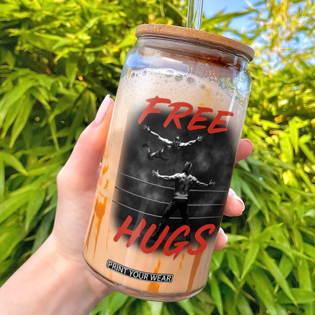 Free Hugs Wrestling Glass Can Funny Luchador Mexican Wrestler TS10 Black Print Your Wear