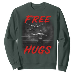 Free Hugs Wrestling Sweatshirt Funny Luchador Mexican Wrestler TS10 Dark Forest Green Print Your Wear