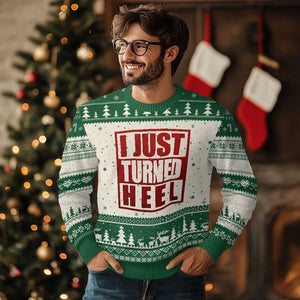 I Just Turned Heel Ugly Christmas Sweater Pro Wrestling Retro Distressed TS10 Beige Green Print Your Wear