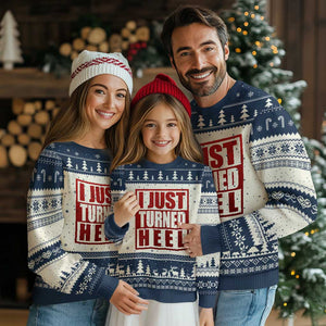 I Just Turned Heel Ugly Christmas Sweater Pro Wrestling Retro Distressed TS10 Beige Navy Print Your Wear