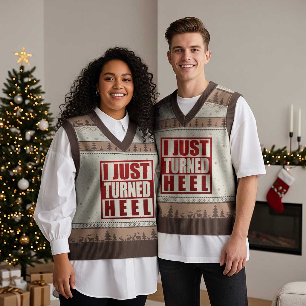 I Just Turned Heel V-Neck Knit Sweater Vest Pro Wrestling Retro Distressed TS10 Mocha Mousse Print Your Wear