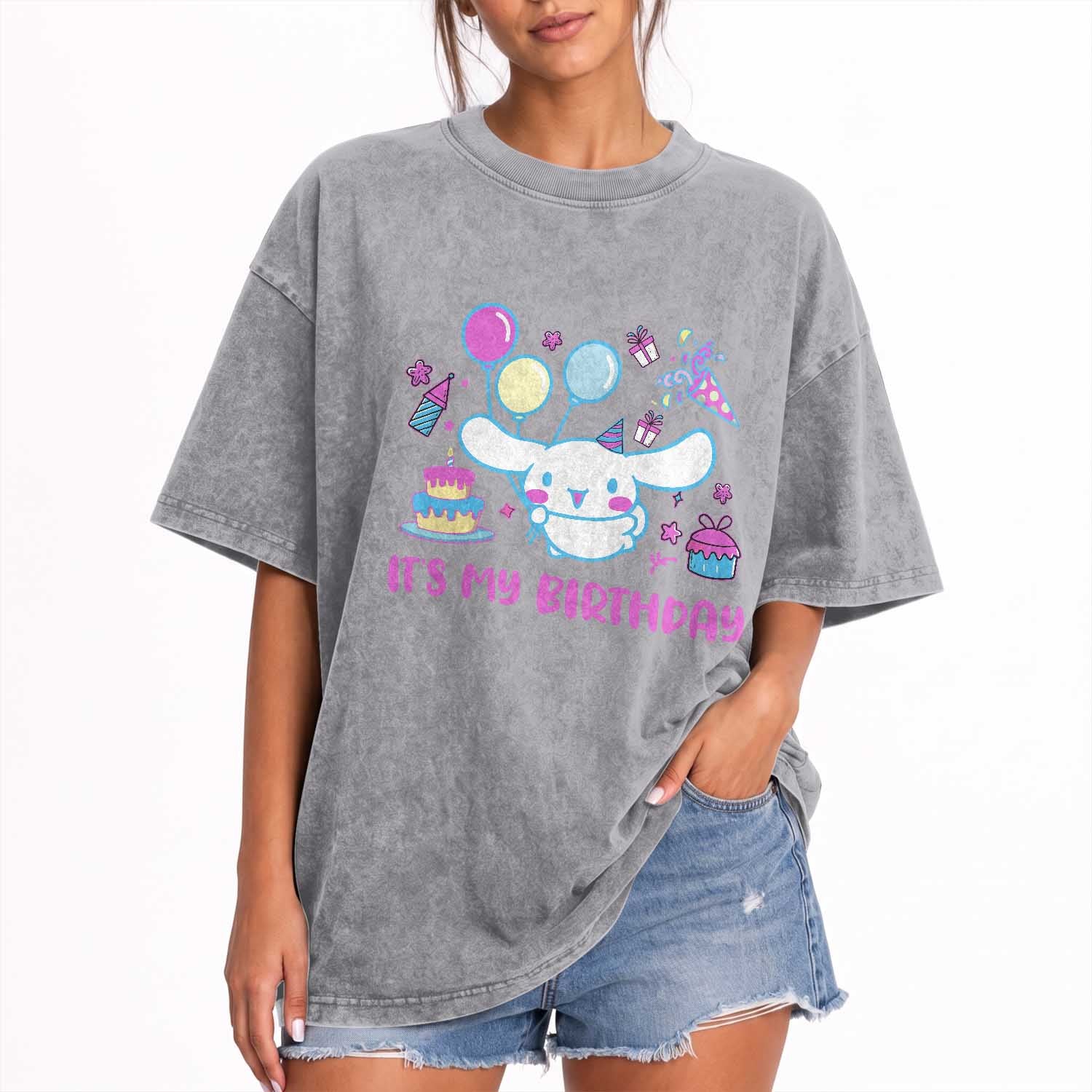 Its My Birthday Washed Cotton T-Shirt Girl Party Funny Bday Family Party
