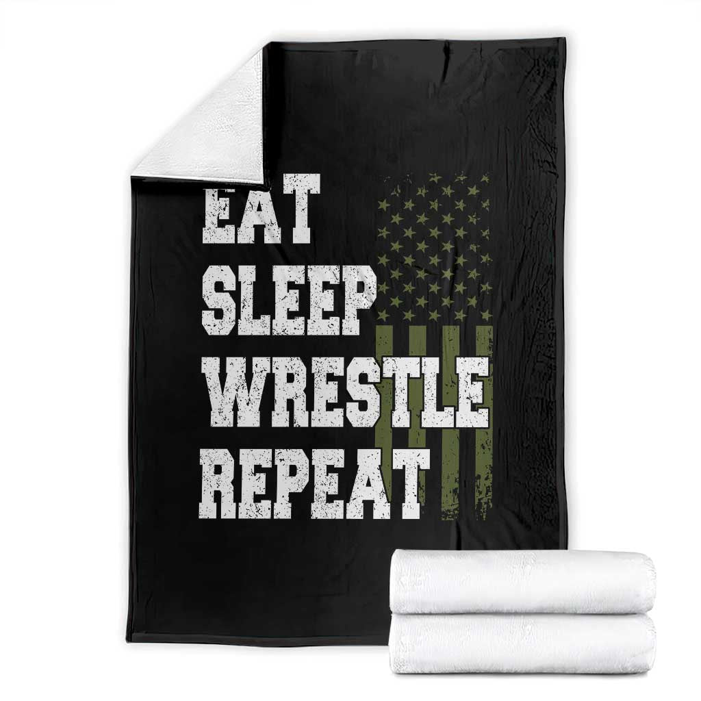 Eat Sleep Wrestle Repeat Throw Blanket Funny Wrestling Gym American Flag TS10 Black Print Your Wear