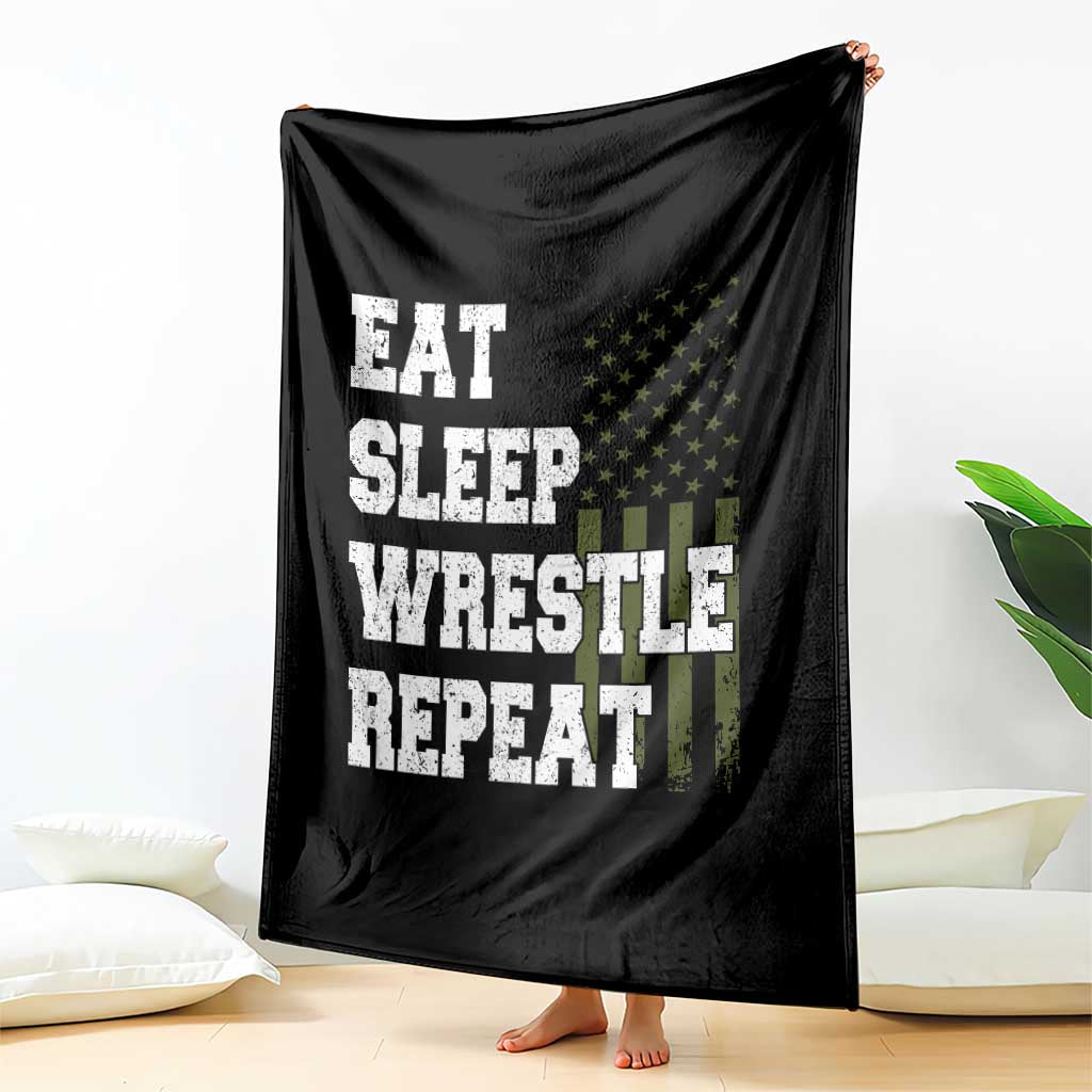 Eat Sleep Wrestle Repeat Throw Blanket Funny Wrestling Gym American Flag TS10 Print Your Wear