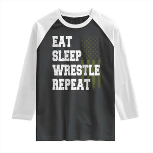 Eat Sleep Wrestle Repeat Raglan Shirt Funny Wrestling Gym American Flag TS10 Black White Print Your Wear