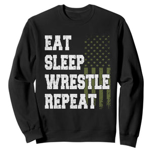 Eat Sleep Wrestle Repeat Sweatshirt Funny Wrestling Gym American Flag TS10 Black Print Your Wear