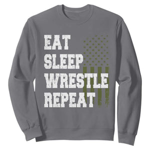 Eat Sleep Wrestle Repeat Sweatshirt Funny Wrestling Gym American Flag TS10 Charcoal Print Your Wear
