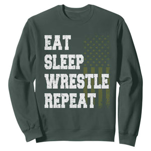 Eat Sleep Wrestle Repeat Sweatshirt Funny Wrestling Gym American Flag TS10 Dark Forest Green Print Your Wear