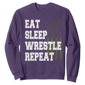 Eat Sleep Wrestle Repeat Sweatshirt Funny Wrestling Gym American Flag TS10 Purple Print Your Wear