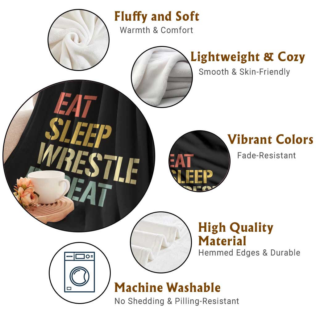 Eat Sleep Wrestle Repeat Throw Blanket Cool Wrestling TS10 Print Your Wear