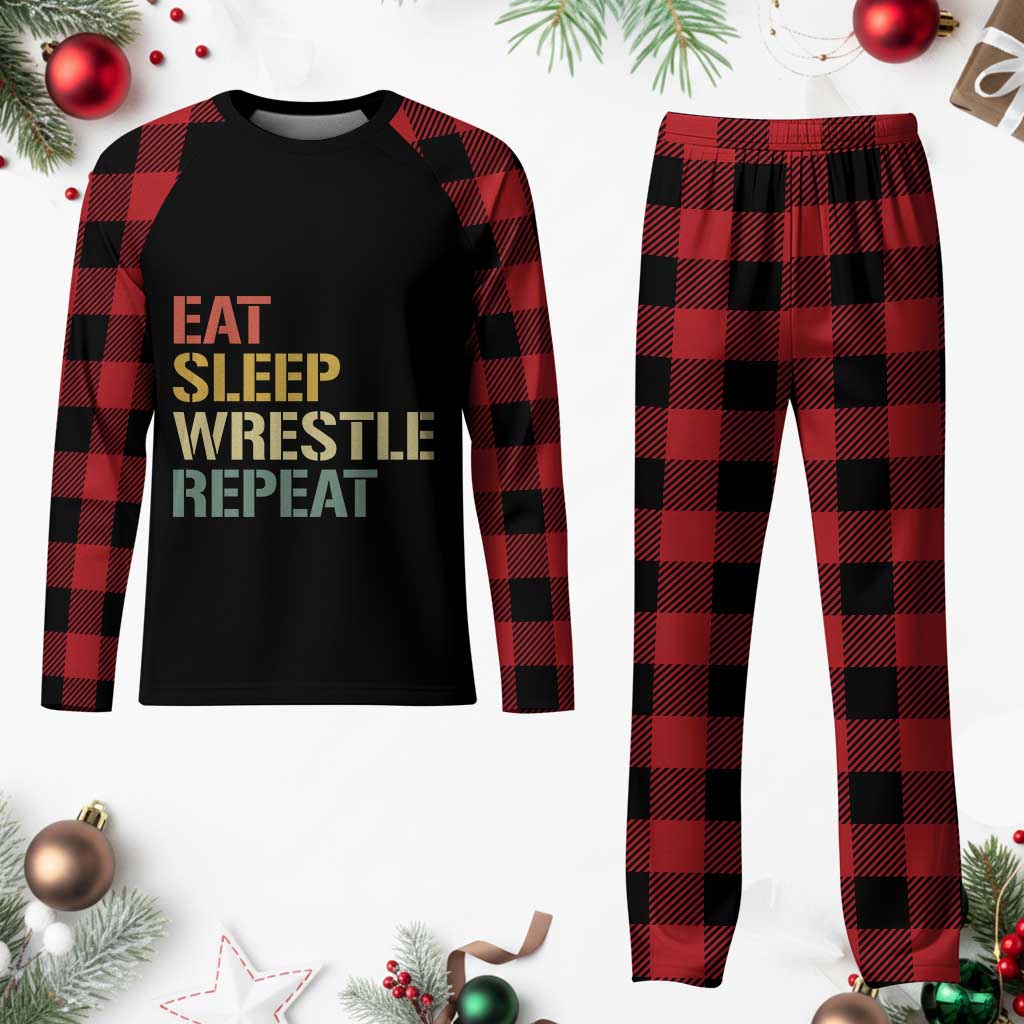 Eat Sleep Wrestle Repeat Plaid Pajama Set Cool Wrestling TS10 Buffalo Plaid Print Your Wear