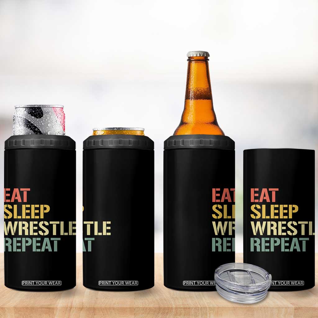 Eat Sleep Wrestle Repeat 4 in 1 Can Cooler Tumbler Cool Wrestling TS10 Print Your Wear
