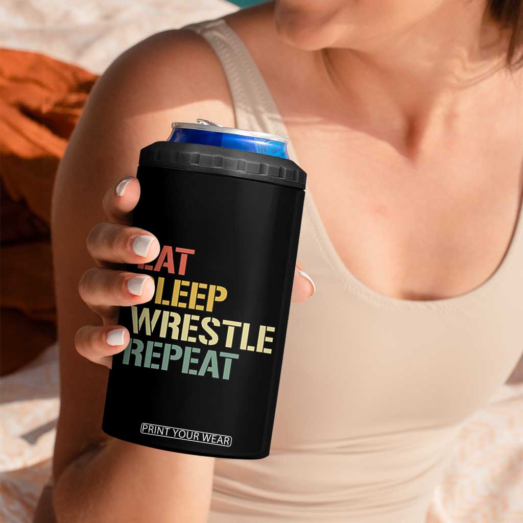 Eat Sleep Wrestle Repeat 4 in 1 Can Cooler Tumbler Cool Wrestling TS10 Print Your Wear