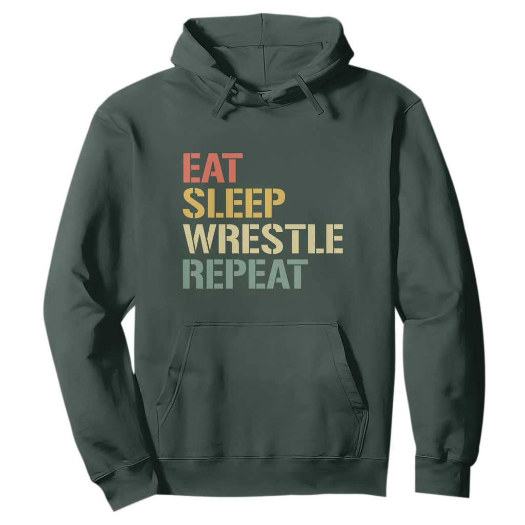 Eat Sleep Wrestle Repeat Hoodie Cool Wrestling TS10 Dark Forest Green Print Your Wear